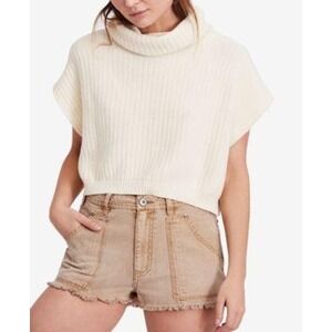 Free People Keep It Simple Cowl Neck Sweater Vest Cream Chunky Knit Crop Small